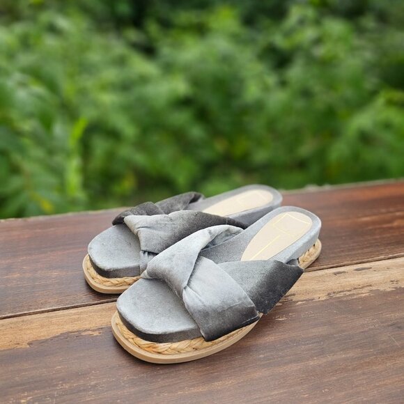 Dolce Vita Grey Velvet Flat Sandals, Women's Sandals, Size 7, Pre-owned,Like new - Picture 9 of 14